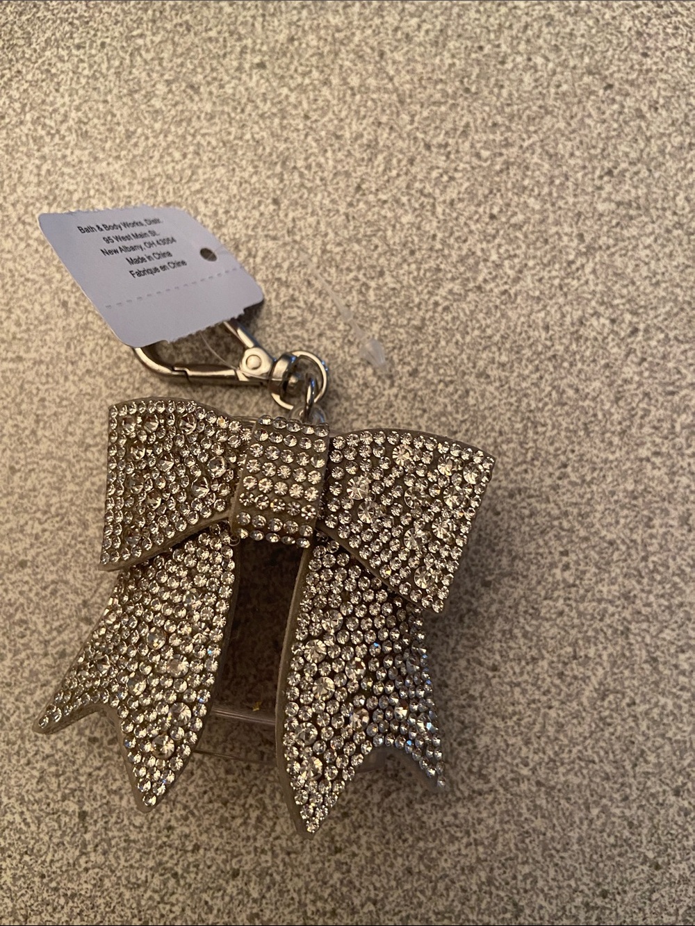 Crystal Bow Keychain Charm - Silver hand sanitizer holder